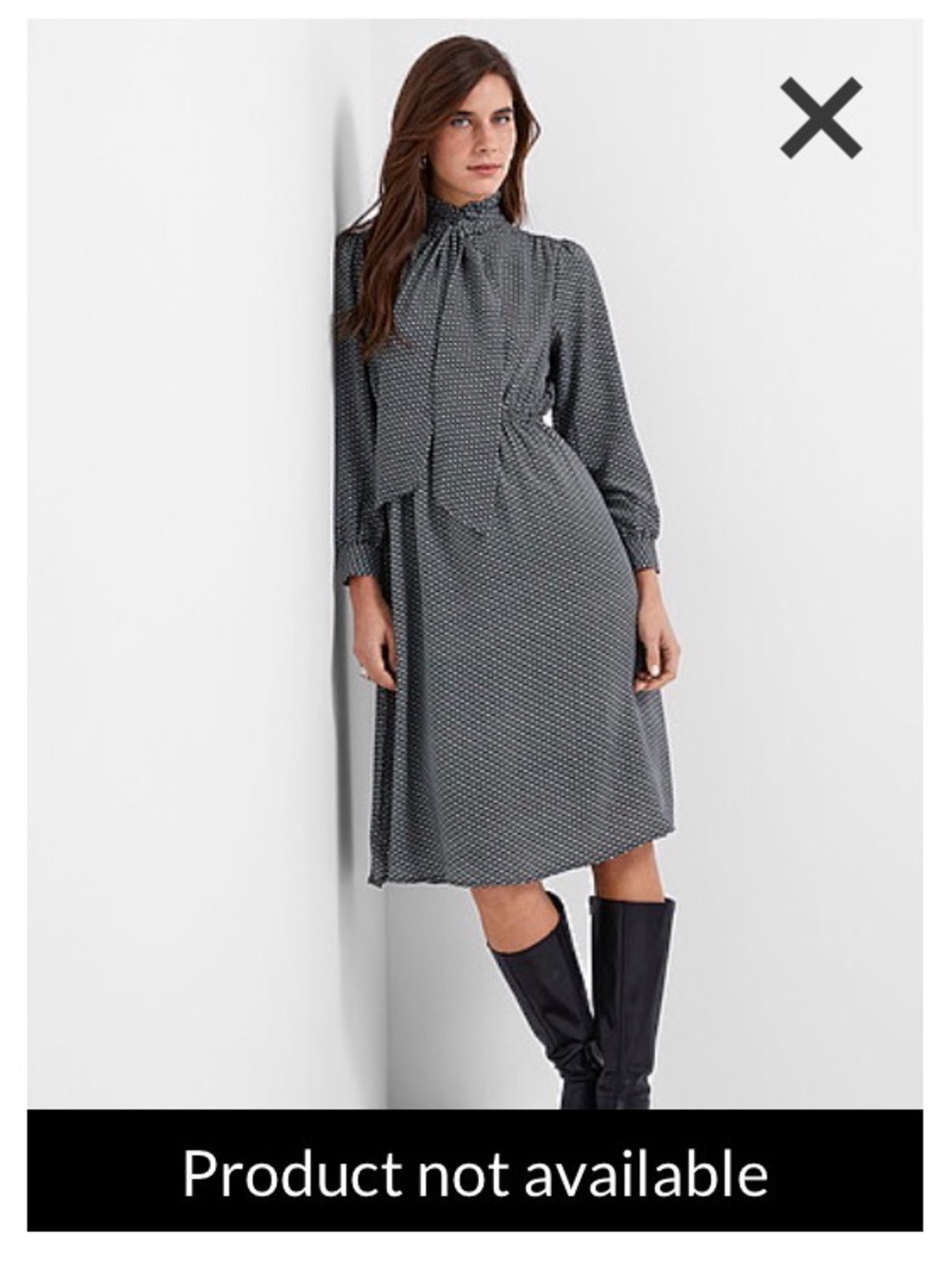 Tie-Neck Chain-Print Midi Dress in Black
